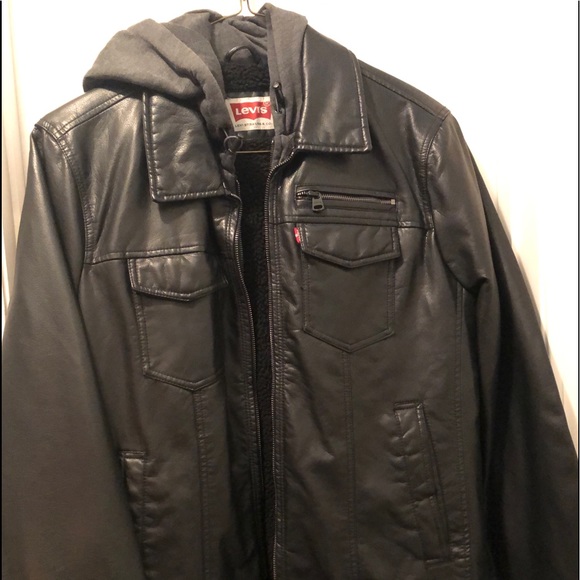 NWT Mens leather hoodie Levis Jacket